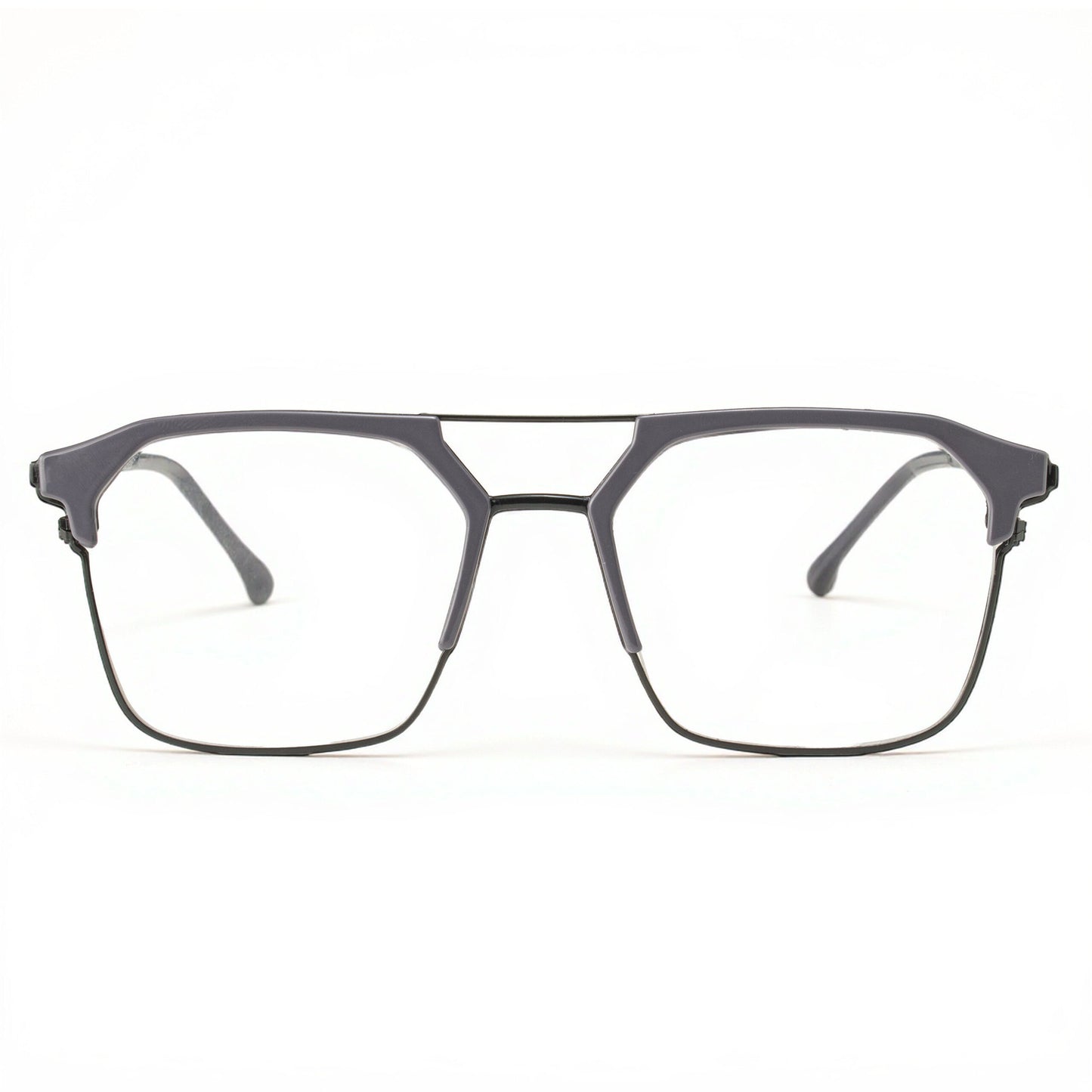 Premium Square Metal Eyeglasses in Glossy Smoke Grey Finish for Men & Women