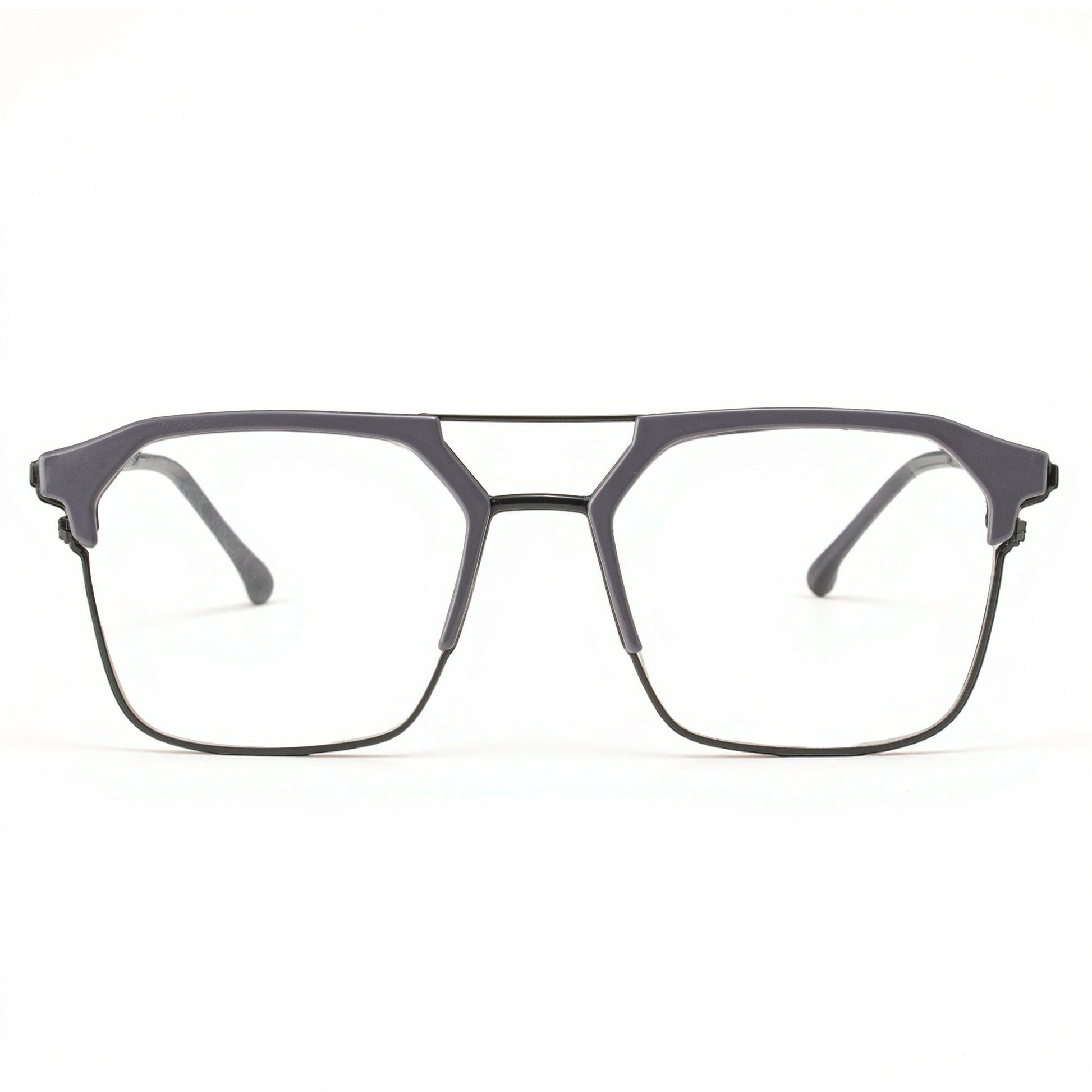 Premium Square Metal Eyeglasses in Glossy Smoke Grey Finish for Men & Women
