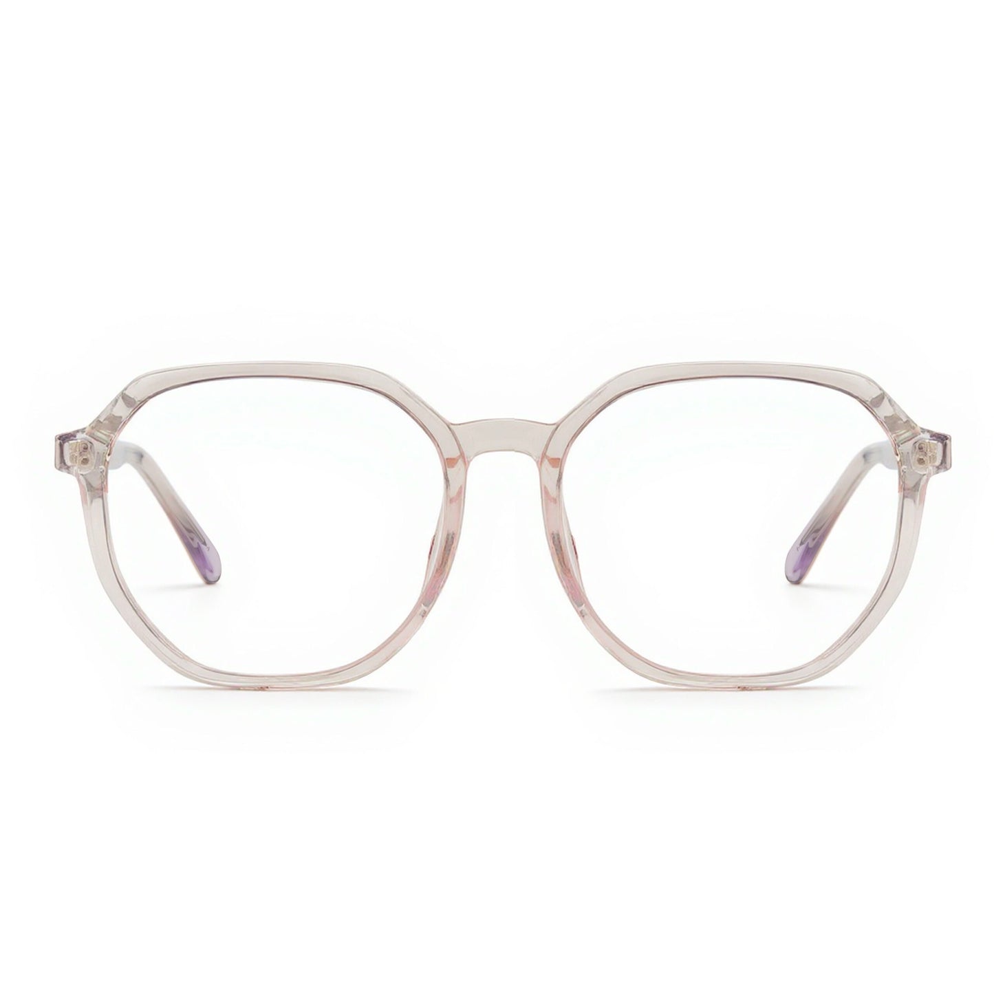 Lightweight Soft Pink TR90 Eyeglass Frame Hexagon Shape Side Angle Modern Style