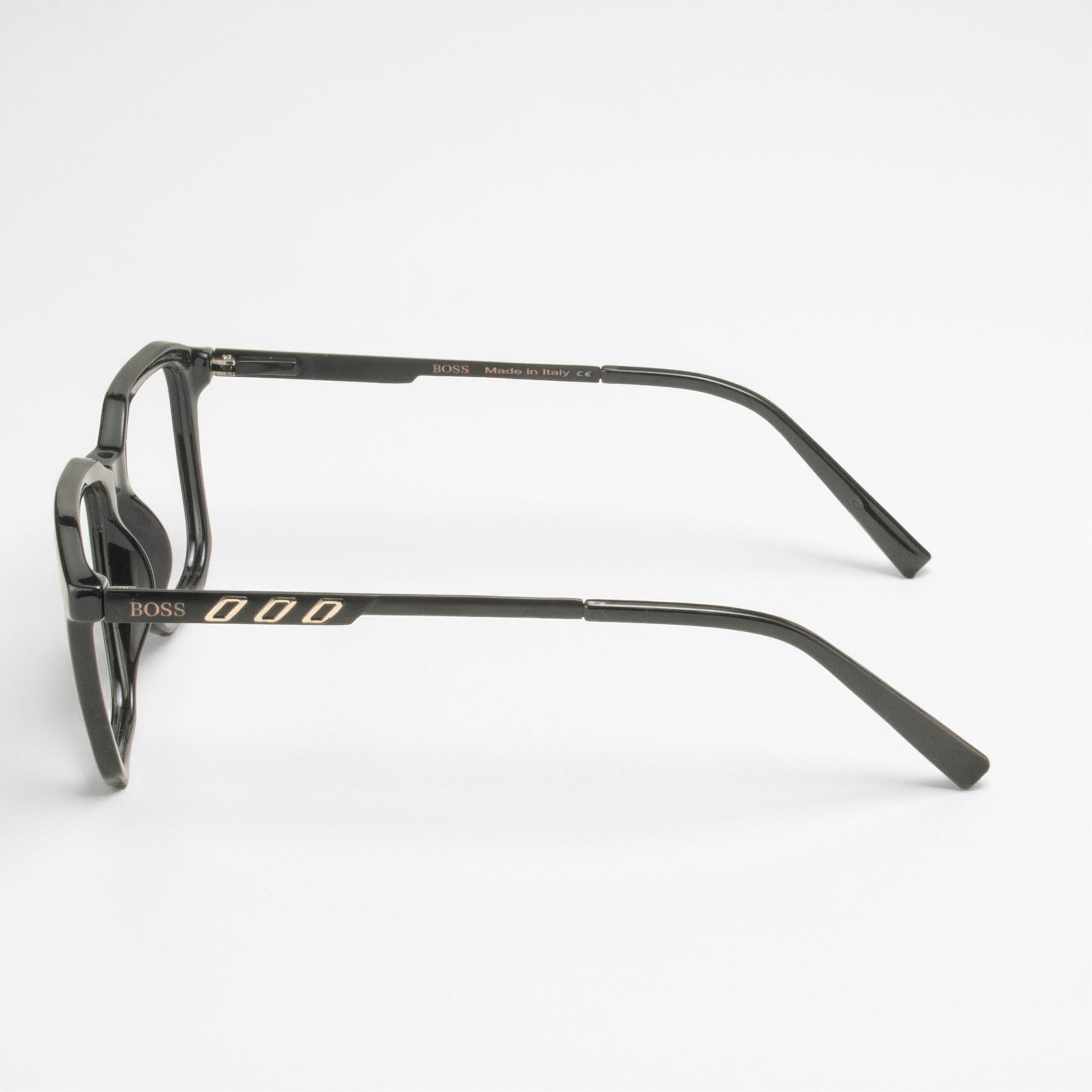 Close-up Black Square Eyeglasses with Premium Metal Temple Detail Modern Style