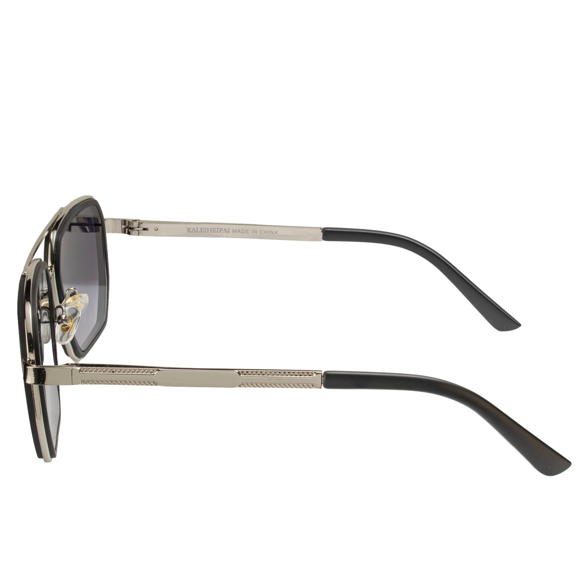 Hexagonal Aviator Black Silver Metal Sunglasses Side Angle Stylish Frame | eyeglass.pk