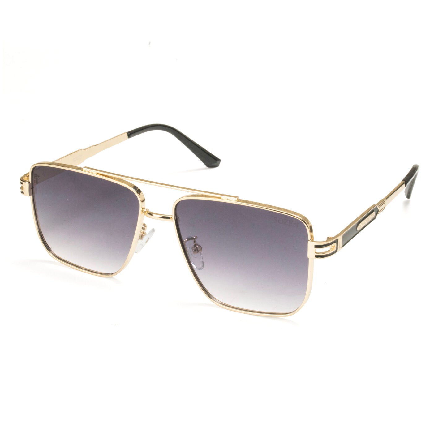 Gold Luxe square gradient sunglasses with gold metal frame and black temple design