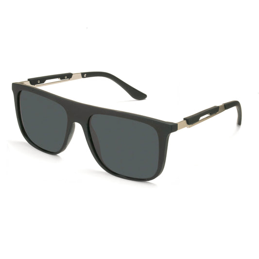Black polarized classic sunglasses matte square frame with silver temple detailing