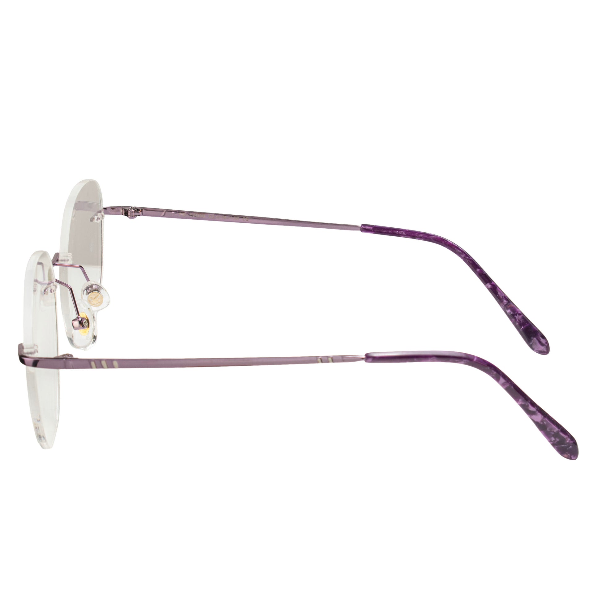 Lightweight purple metal temple rimless eyeglasses for women – side view elegant frame