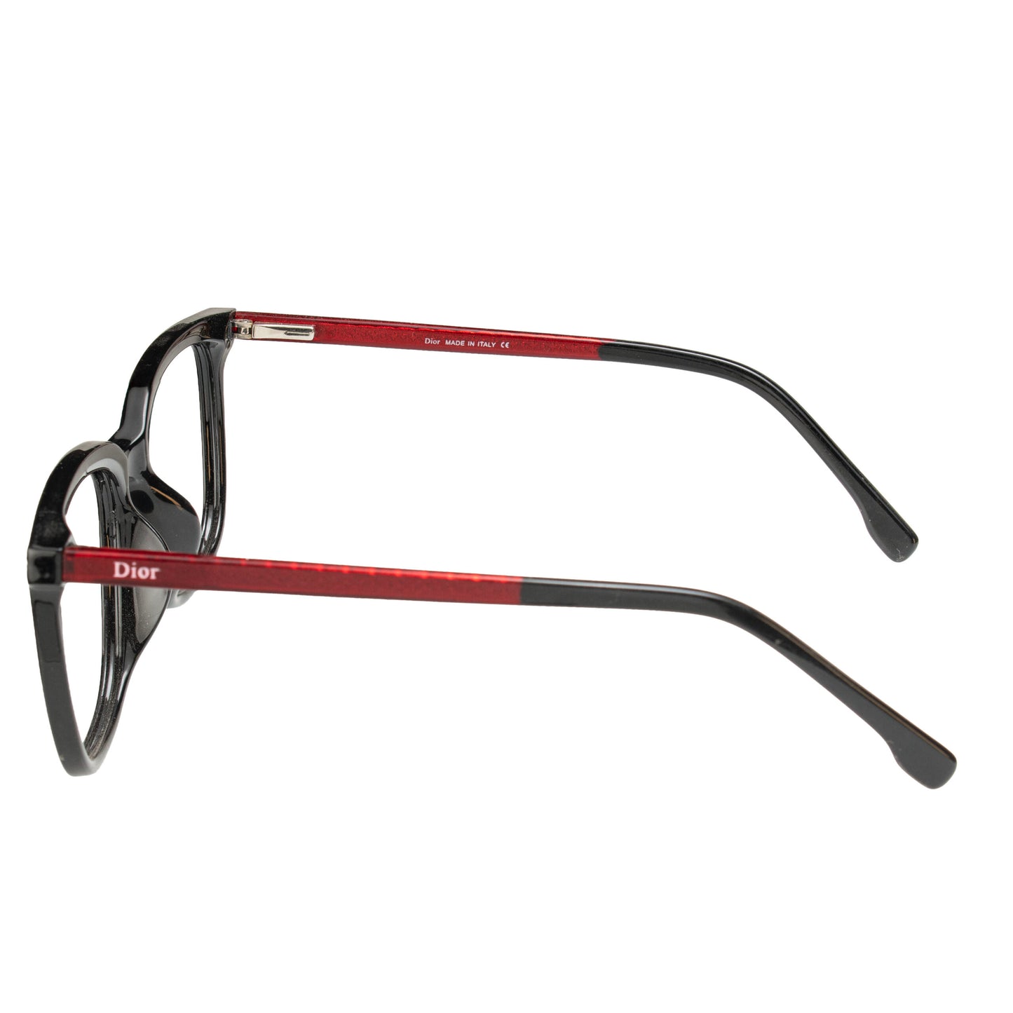Stylish red temple square eyeglasses Redline – side view lightweight acetate frame