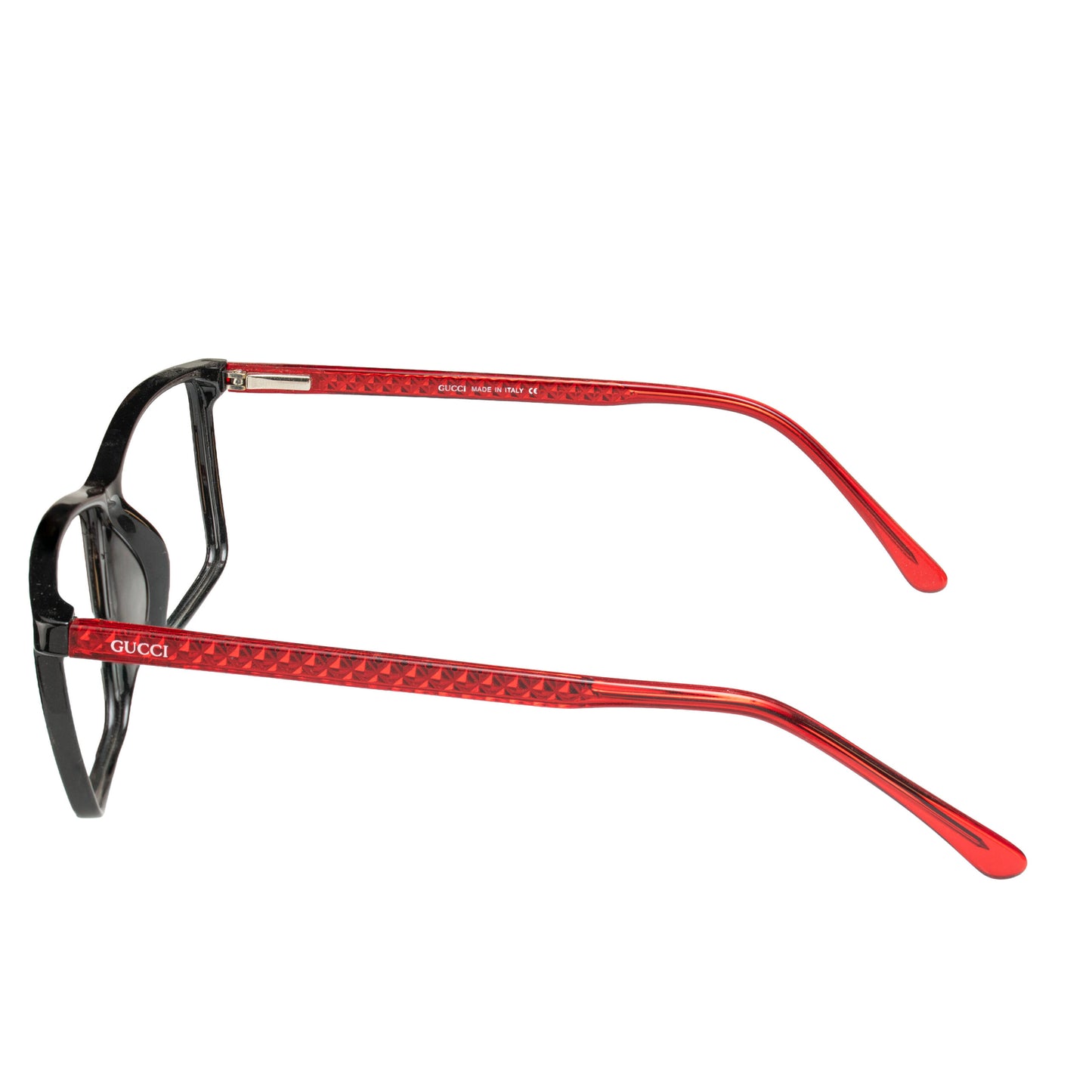 Stylish black red square eyeglasses for men and women – side view acetate temples