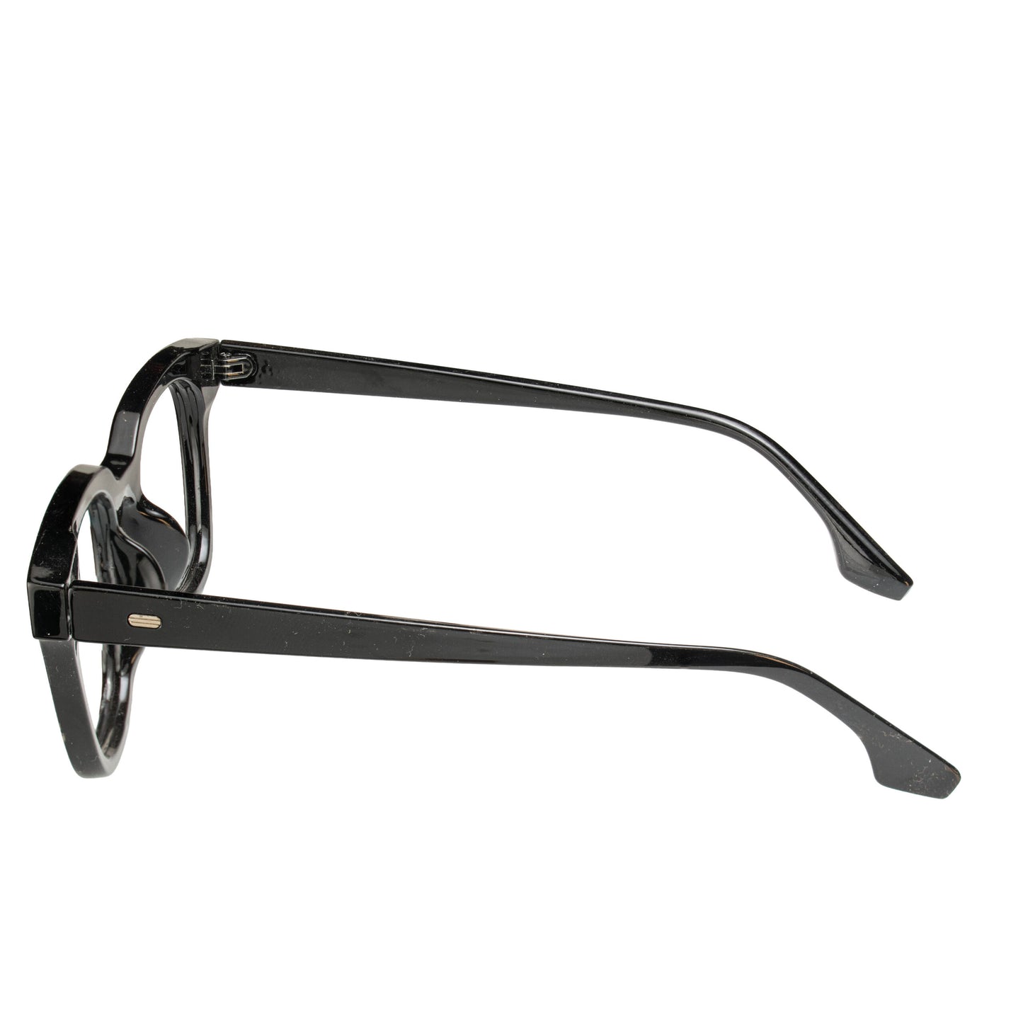 Stylish glossy black square eyeglasses for men and women – side view lightweight frame
