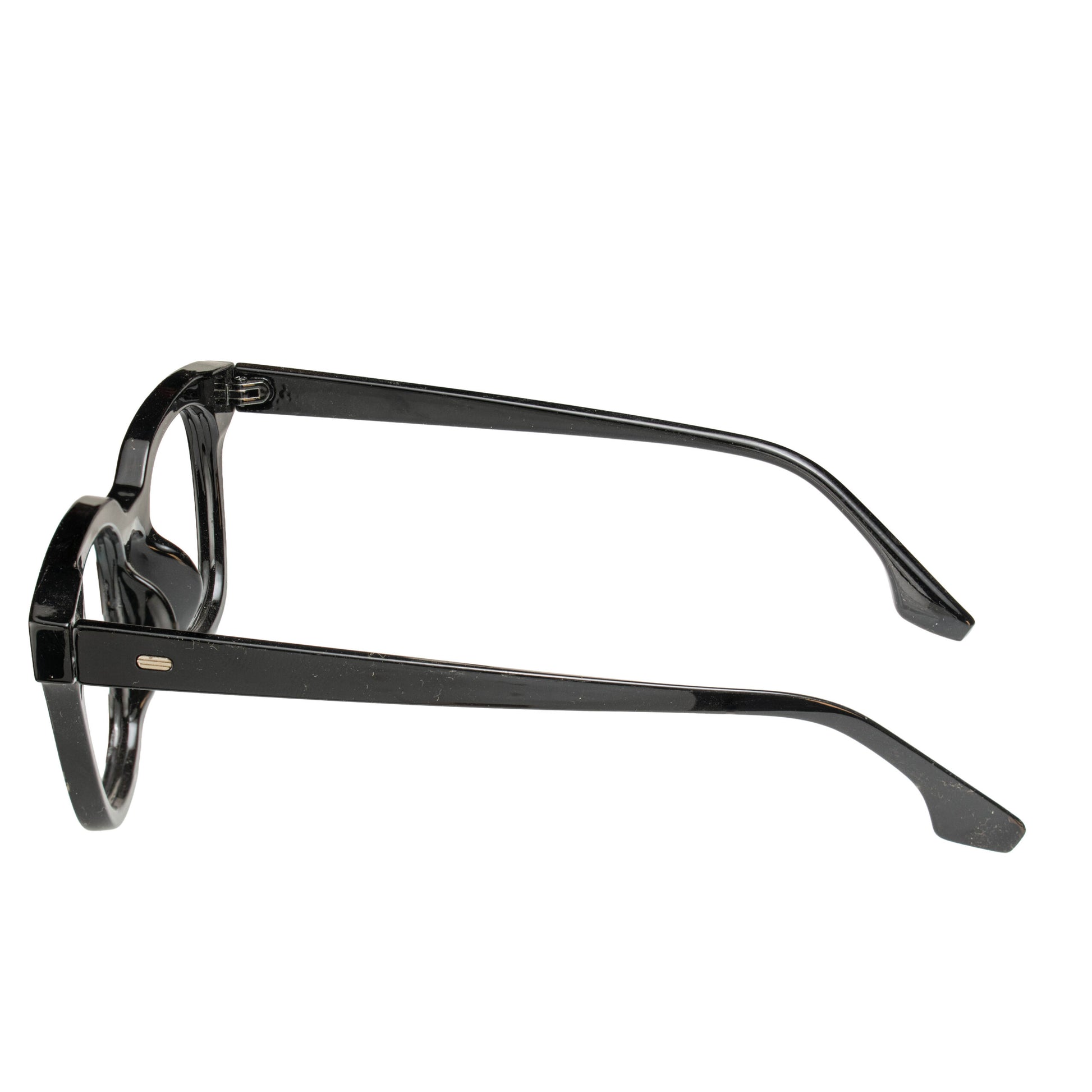 Stylish glossy black square eyeglasses for men and women – side view lightweight frame