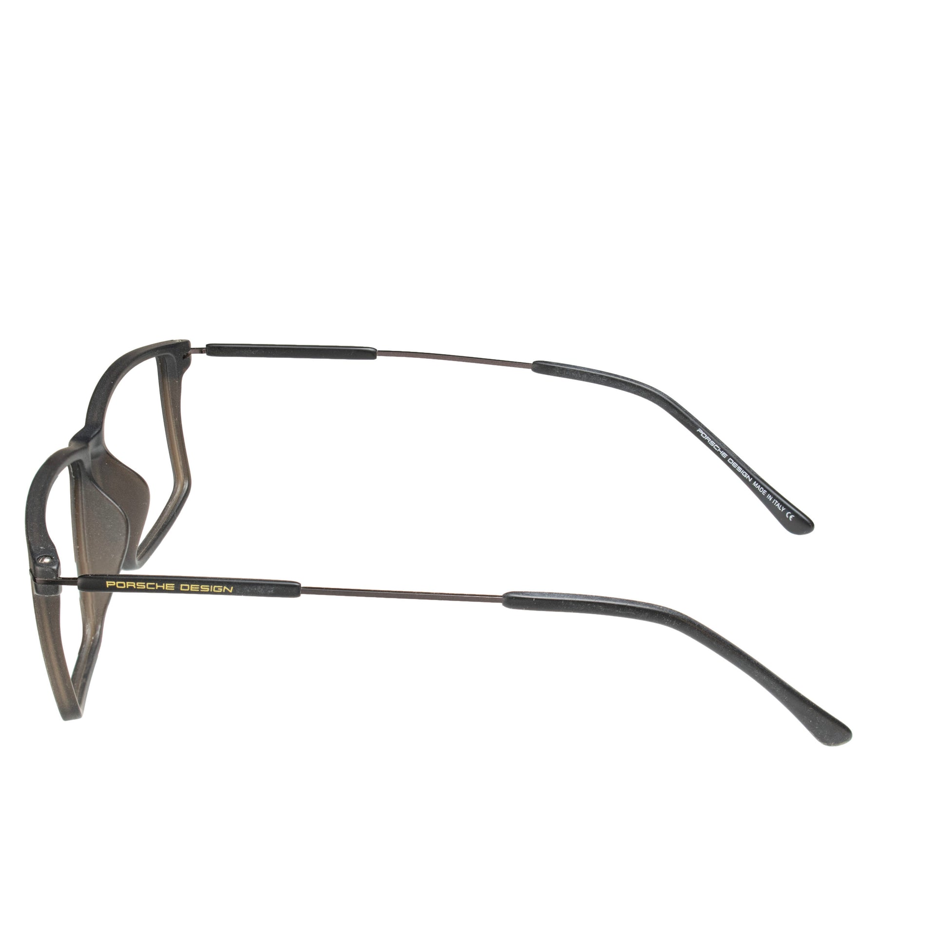 Side view of Velinor Havana Square Frame with matte black metal temples design